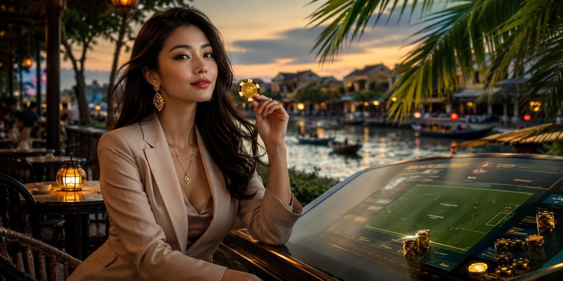 Người dùng Việt Nam thư giãn tại quán cà phê Hội An trong khi xem thông tin cá cược trực tuyến